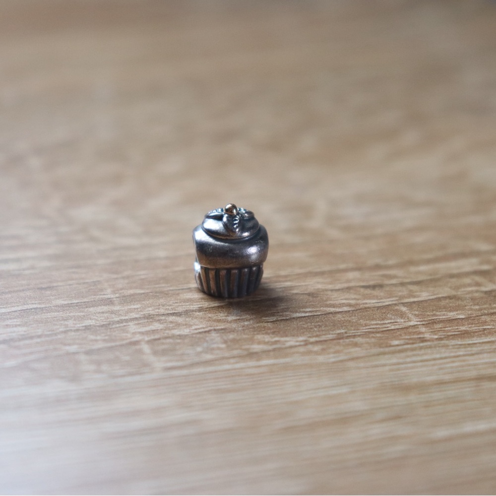 Authentic Pandora Cupcake Charm with Gold Cherry